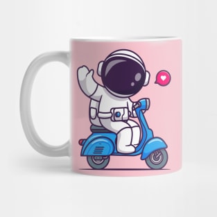 Cute Astronaut Waving Hand On Scooter Cartoon Mug